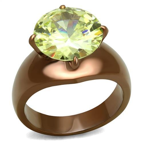 TK2839 - IP Coffee light Stainless Steel Ring with AAA Grade CZ  in Apple Green color - Alamode