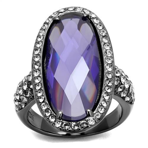 TK2840 - IP Light Black  (IP Gun) Stainless Steel Ring with AAA Grade CZ  in Tanzanite - Alamode