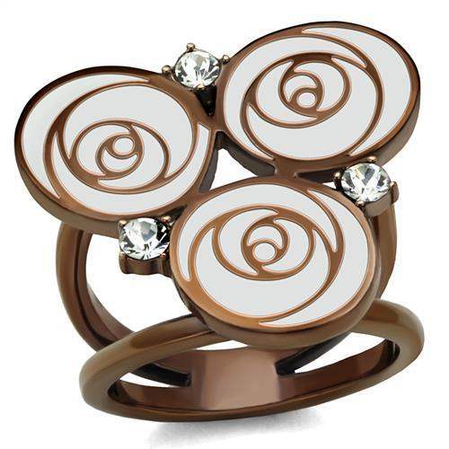 TK2841 - IP Coffee light Stainless Steel Ring with Top Grade Crystal in Clear - Alamode - Flyclothing LLC