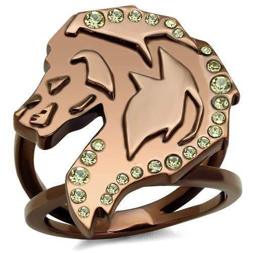 TK2842 - IP Coffee light Stainless Steel Ring with Top Grade Crystal in Citrine Yellow - Alamode - Flyclothing LLC