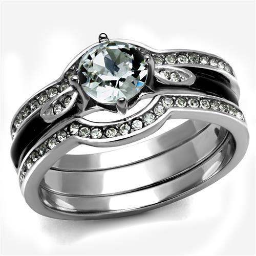 TK2843 - High polished (no plating) Stainless Steel Ring with Top Grade Crystal in Clear - Alamode - Flyclothing LLC