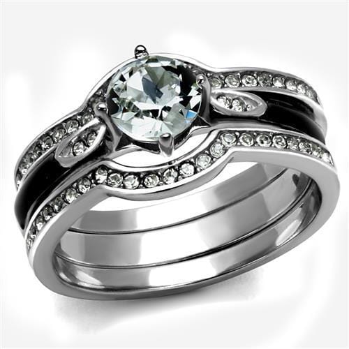 TK2843 - High polished (no plating) Stainless Steel Ring with Top Grade Crystal  in Clear - Alamode