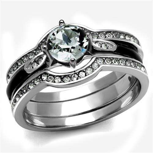 TK2843 - High polished (no plating) Stainless Steel Ring with Top Grade Crystal in Clear - Alamode - Flyclothing LLC