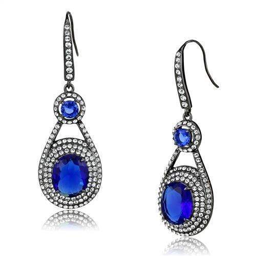 TK2851 - IP Light Black (IP Gun) Stainless Steel Earrings with Synthetic Synthetic Glass in Sapphire - Alamode - Flyclothing LLC