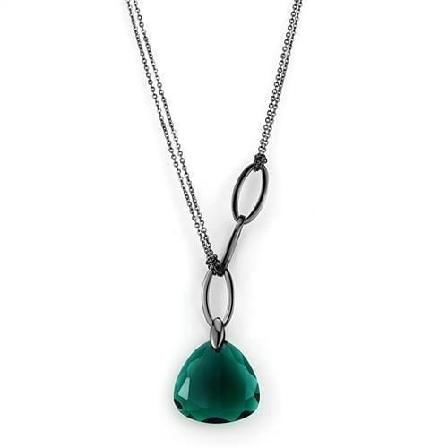 TK2858 - IP Light Black  (IP Gun) Stainless Steel Necklace with Synthetic Synthetic Glass in Blue Zircon - Alamode