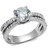 TK2862 - High polished (no plating) Stainless Steel Ring with AAA Grade CZ  in Clear - Alamode