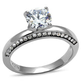 TK2864 - High polished (no plating) Stainless Steel Ring with AAA Grade CZ  in Clear
