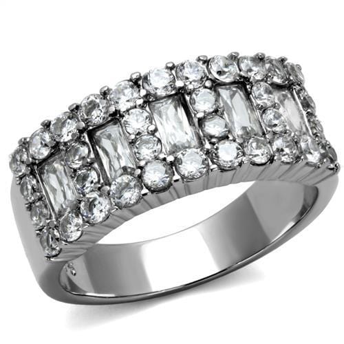 TK2866 - High polished (no plating) Stainless Steel Ring with AAA Grade CZ  in Clear - Alamode