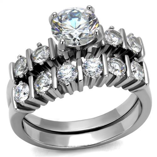 TK2869 - High polished (no plating) Stainless Steel Ring with AAA Grade CZ  in Clear - Alamode