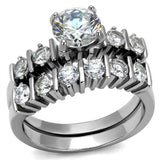 TK2869 - High polished (no plating) Stainless Steel Ring with AAA Grade CZ  in Clear - Alamode