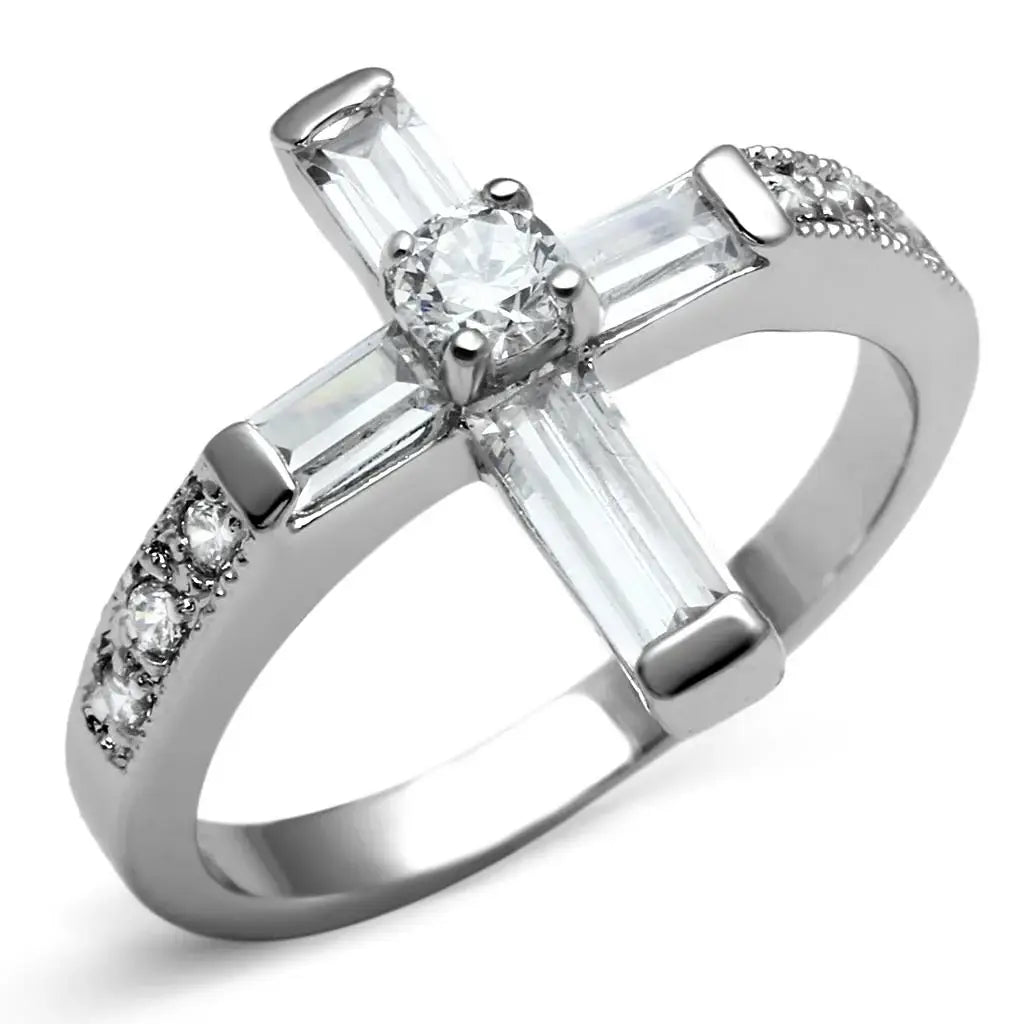 TK2871 - High polished (no plating) Stainless Steel Ring with AAA Grade CZ in Clear - Alamode - Flyclothing LLC