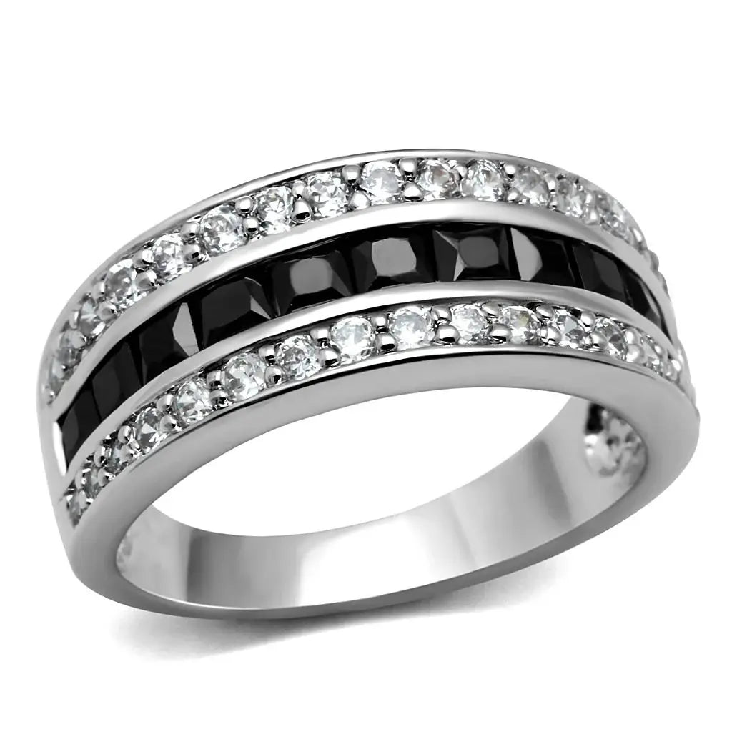 TK2872 - High polished (no plating) Stainless Steel Ring with AAA Grade CZ in Black Diamond - Alamode - Flyclothing LLC