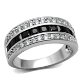 TK2872 - High polished (no plating) Stainless Steel Ring with AAA Grade CZ  in Black Diamond - Alamode