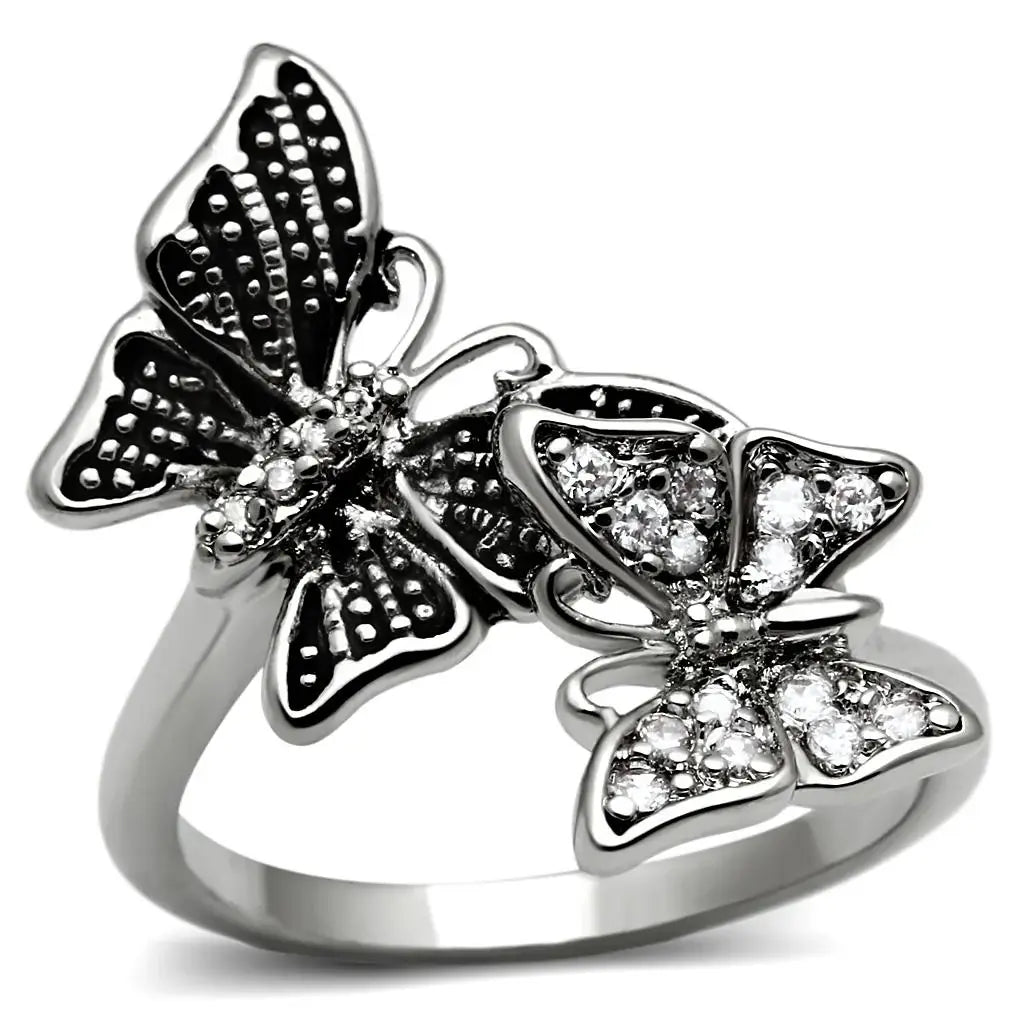 TK2874 - High polished (no plating) Stainless Steel Ring with AAA Grade CZ in Clear - Alamode - Flyclothing LLC