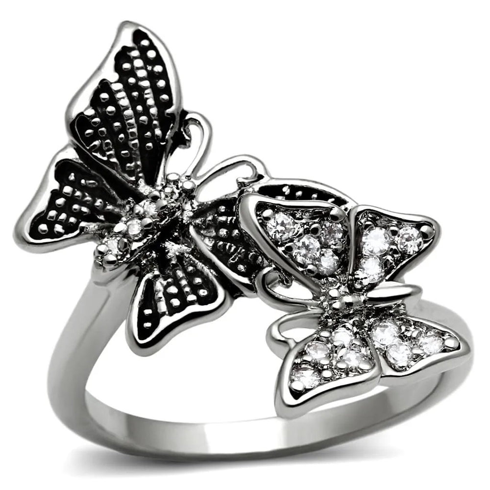 TK2874 - High polished (no plating) Stainless Steel Ring with AAA Grade CZ  in Clear - Alamode