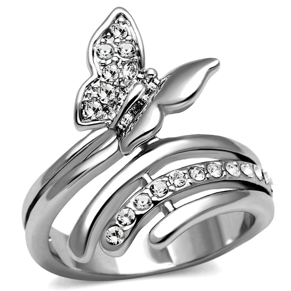 TK2875 - High polished (no plating) Stainless Steel Ring with AAA Grade CZ  in Clear - Alamode