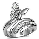 TK2875 - High polished (no plating) Stainless Steel Ring with AAA Grade CZ  in Clear - Alamode