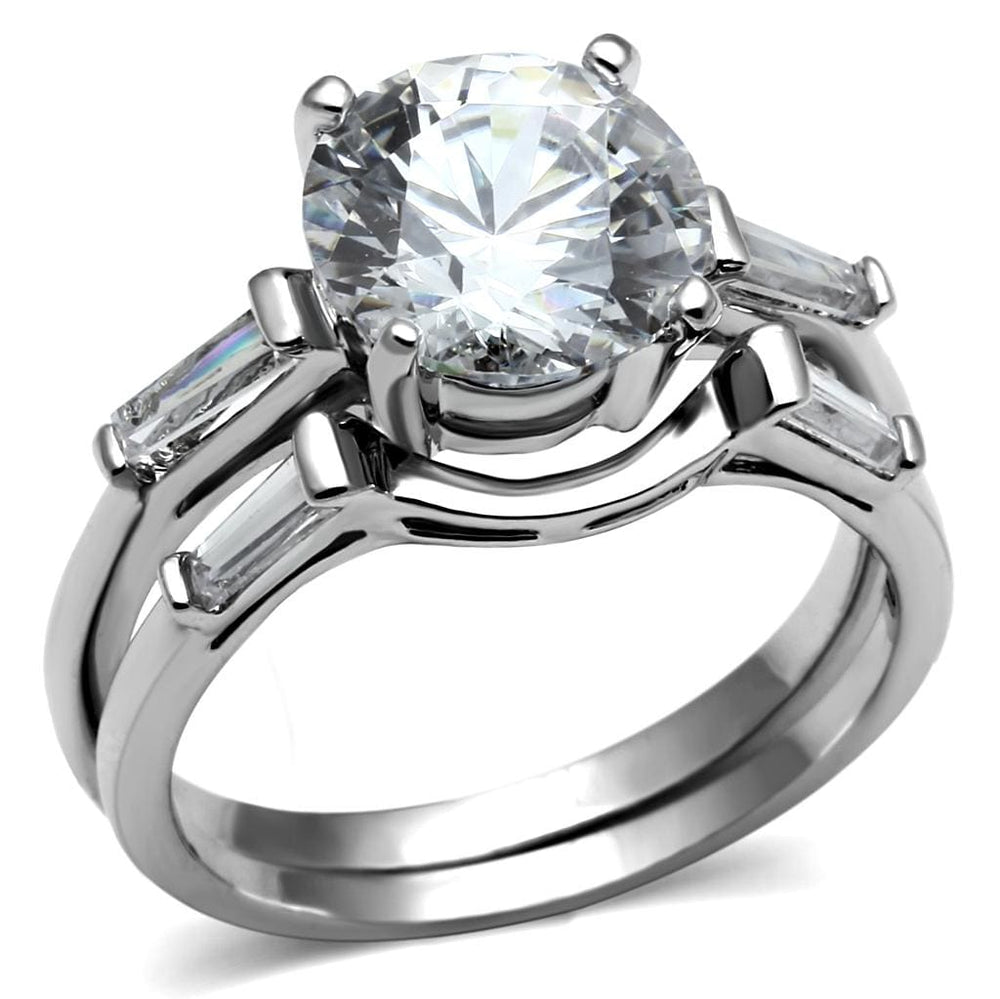 TK2878 - High polished (no plating) Stainless Steel Ring with AAA Grade CZ  in Clear - Alamode