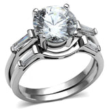 TK2878 - High polished (no plating) Stainless Steel Ring with AAA Grade CZ  in Clear - Alamode
