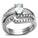 TK2879 - High polished (no plating) Stainless Steel Ring with AAA Grade CZ in Clear - Alamode - Flyclothing LLC