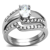 TK2879 - High polished (no plating) Stainless Steel Ring with AAA Grade CZ  in Clear - Alamode