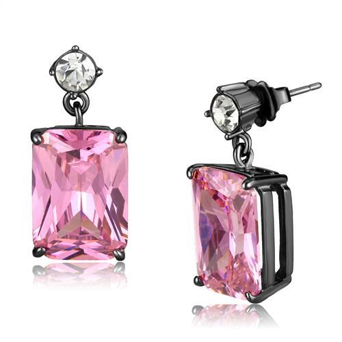 TK2892 - IP Light Black  (IP Gun) Stainless Steel Earrings with AAA Grade CZ  in Rose - Alamode