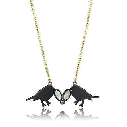 TK2895 - IP Gold+ IP Black (Ion Plating) Stainless Steel Necklace with Semi-Precious Opal in Aurora Borealis (Rainbow Effect) - Alamode
