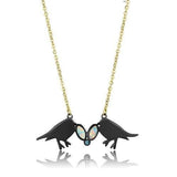 TK2895 - IP Gold+ IP Black (Ion Plating) Stainless Steel Necklace with Semi-Precious Opal in Aurora Borealis (Rainbow Effect) - Alamode