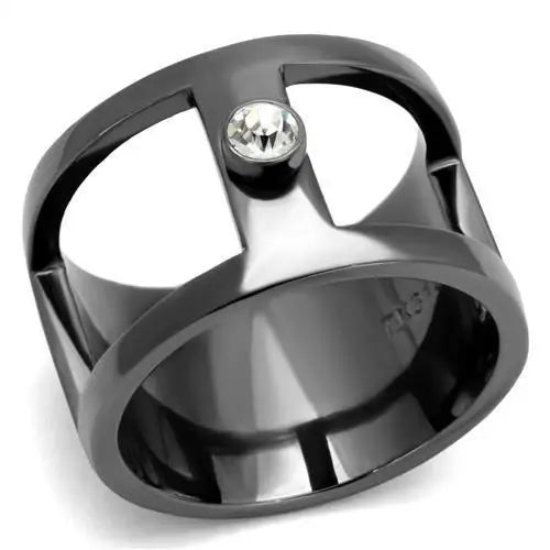 TK2898 - IP Light Black (IP Gun) Stainless Steel Ring with Top Grade Crystal in Clear - Alamode - Flyclothing LLC