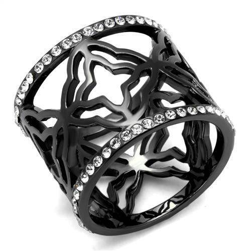 TK2909 - IP Light Black (IP Gun) Stainless Steel Ring with Top Grade Crystal in Clear - Alamode - Flyclothing LLC