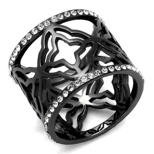 TK2909 - IP Light Black (IP Gun) Stainless Steel Ring with Top Grade Crystal in Clear - Alamode - Flyclothing LLC