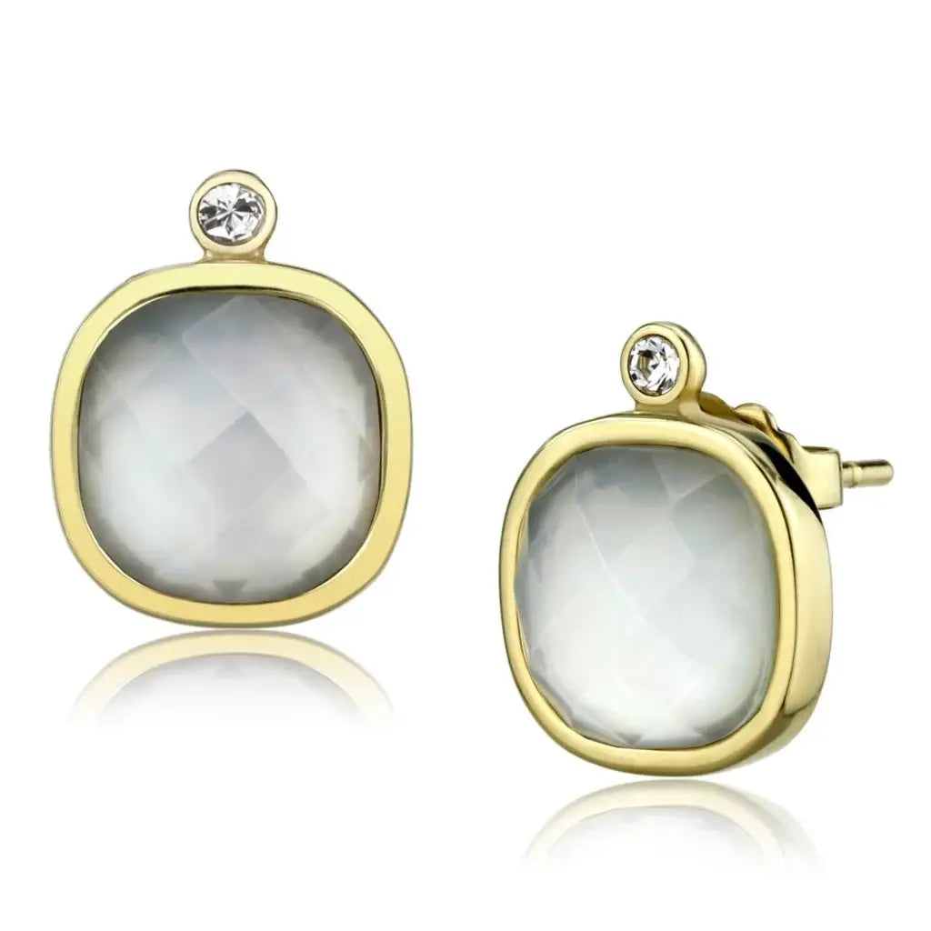 TK2912 - IP Gold(Ion Plating) Stainless Steel Earrings with Precious Stone Conch in White - Alamode - Flyclothing LLC