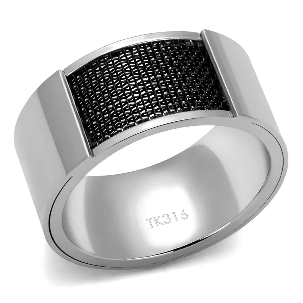 TK2923 - High polished (no plating) Stainless Steel Ring with Epoxy in Jet - Alamode - Flyclothing LLC
