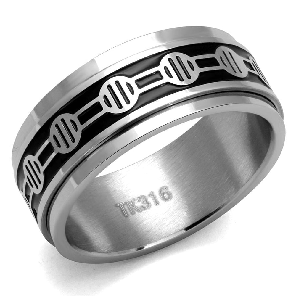 TK2924 - High polished (no plating) Stainless Steel Ring with Epoxy  in Jet - Alamode