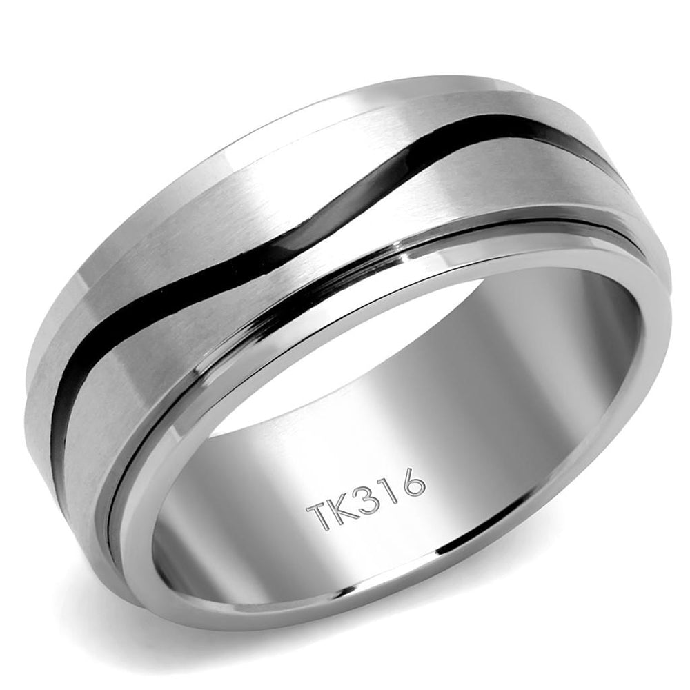 TK2929 - High polished (no plating) Stainless Steel Ring with Epoxy  in Jet - Alamode