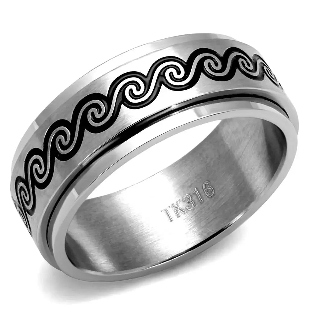 TK2930 - High polished (no plating) Stainless Steel Ring with Epoxy in Jet - Alamode - Flyclothing LLC