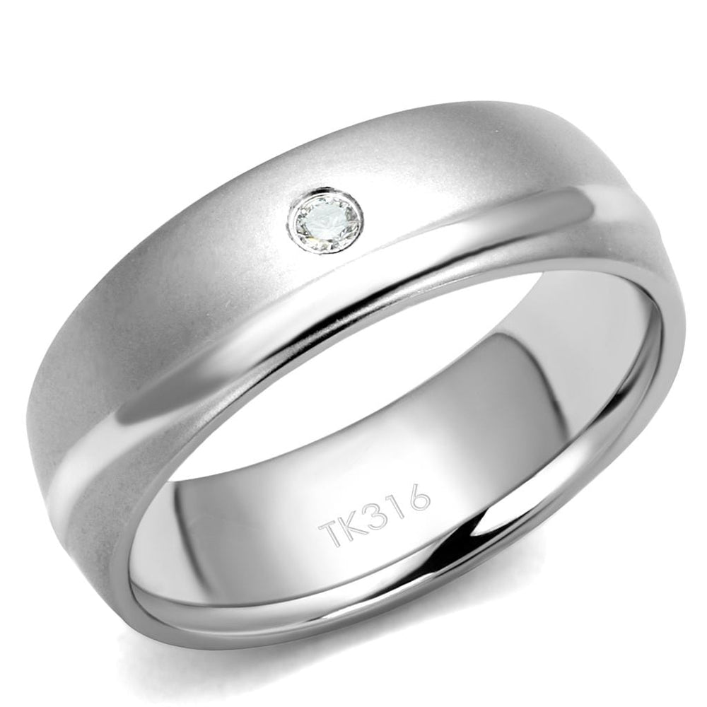 TK2932 - High polished (no plating) Stainless Steel Ring with AAA Grade CZ  in Clear - Alamode
