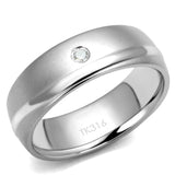 TK2932 - High polished (no plating) Stainless Steel Ring with AAA Grade CZ  in Clear - Alamode