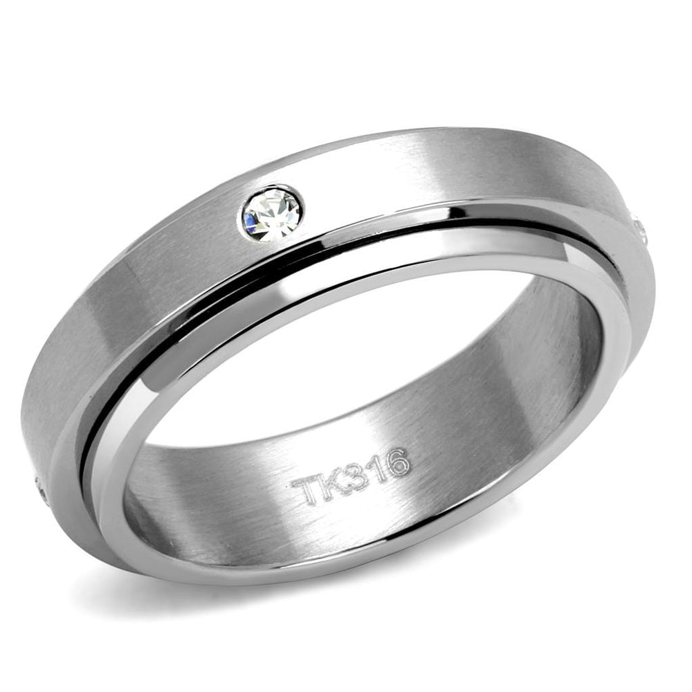 TK2933 - High polished (no plating) Stainless Steel Ring with AAA Grade CZ  in Clear - Alamode