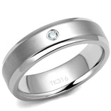 TK2934 - High polished (no plating) Stainless Steel Ring with AAA Grade CZ  in Clear - Alamode