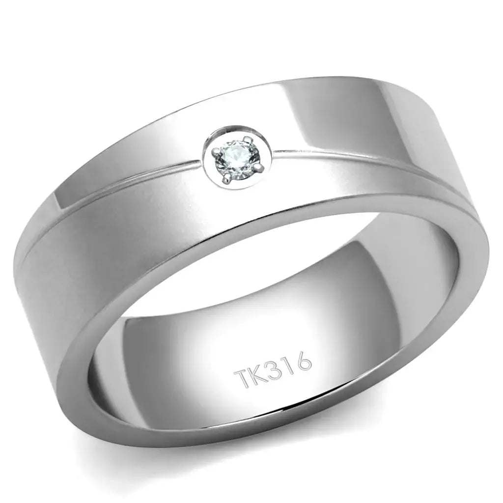 High polished (no plating) Stainless Steel Ring with AAA Grade CZ in Clear - Alamode - Flyclothing LLC