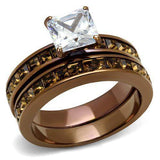 TK2954 - IP Coffee light Stainless Steel Ring with AAA Grade CZ in Clear - Alamode - Flyclothing LLC