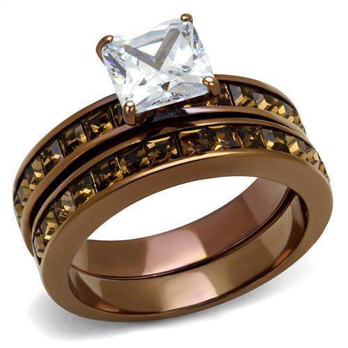 TK2954 - IP Coffee light Stainless Steel Ring with AAA Grade CZ in Clear - Alamode - Flyclothing LLC