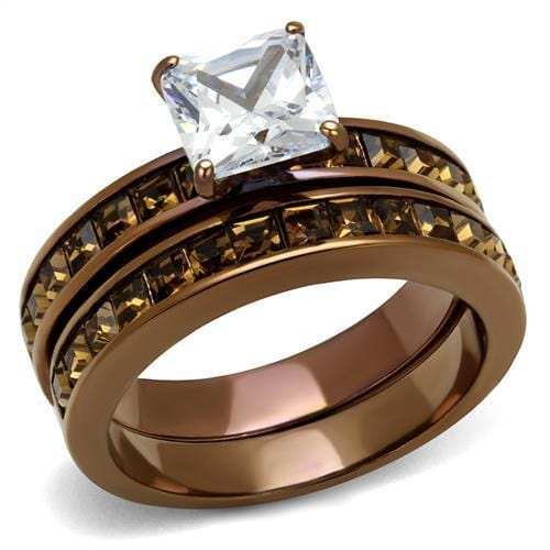 TK2954 - IP Coffee light Stainless Steel Ring with AAA Grade CZ in Clear - Alamode - Flyclothing LLC