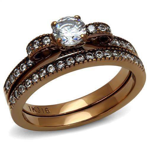 TK2955 - IP Coffee light Stainless Steel Ring with AAA Grade CZ in Clear - Alamode - Flyclothing LLC