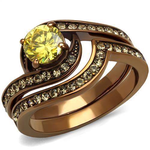 TK2959 - IP Coffee light Stainless Steel Ring with AAA Grade CZ in Topaz - Alamode - Flyclothing LLC
