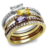 TK2960 - Three Tone IPÃ¯Â¼Ë†IP Gold & IP Light coffee & High Polished) Stainless Steel Ring with AAA Grade CZ in Multi Color - Alamode - Flyclothing LLC