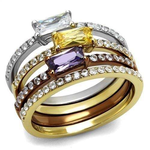 TK2960 - Three Tone IPÃ¯Â¼Ë†IP Gold & IP Light coffee & High Polished) Stainless Steel Ring with AAA Grade CZ in Multi Color - Alamode - Flyclothing LLC