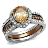 TK2961 - Two Tone IP Light Brown (IP Light coffee) Stainless Steel Ring with AAA Grade CZ in Champagne - Alamode - Flyclothing LLC