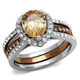 TK2961 - Two Tone IP Light Brown (IP Light coffee) Stainless Steel Ring with AAA Grade CZ  in Champagne - Alamode